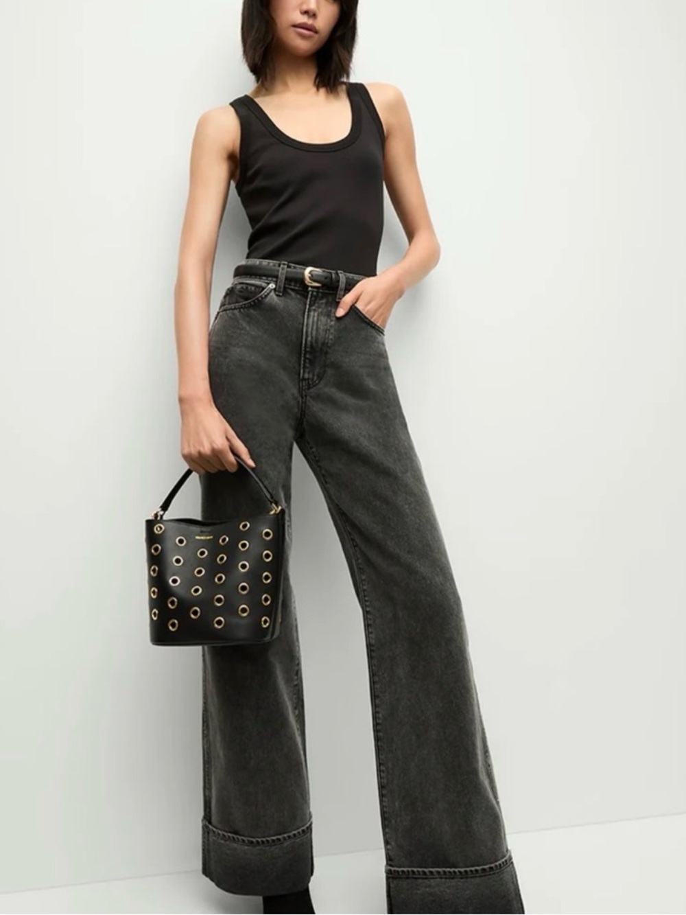 Veronica Beard Black Washed Wide-Leg Jeans